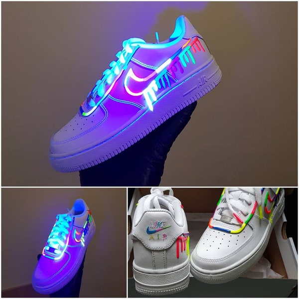 Drippy Custom Air force one 1 reflective glow in the dark Neon women's shoes