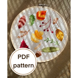 Autumn Colorful Leaves Embroidery Pattern |pdf|download|