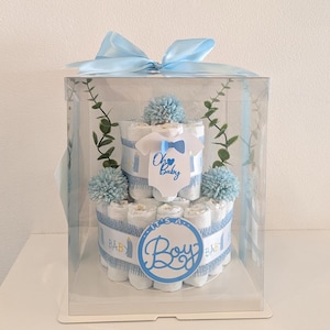 Personalisierbare Jungen Windeltorte Geschenk zur Geburt Babyparty Babyshower Babypinkeln Baby Geschenk Junge blaue Windeltorte zur Taufe