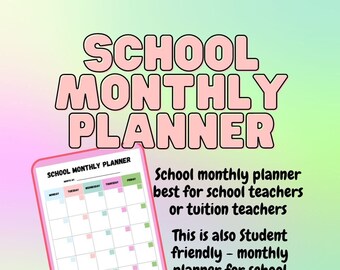 School Monthly Planner, 1 Page PDF Printables  (PDF)  - School Planner | School TimeTable | Printable Pages