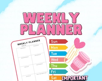 Weekly Planner, 1 Page PDF Printables  (PDF)  - Weekly Planner | Weekly Schedule | Printable Pages