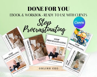 Stop Procrastinating Workbook |Life Coach Workbook|Editable Canva Template |Coach Template |Lead Magnet- Brandable ECourse| Done For You PLR