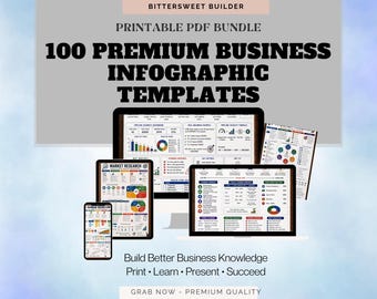100 Business Infographic Templates, Printable PDF Bundle, Office Wall Art (Instant Download)