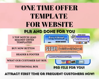One Time Offer Templates PLR | Call To Action Templates | Done For You | PSD File | Buy Now Button |Testimonials Button|Sales Page Templates