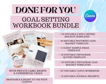 PLR Goal Setting Workbook Bundle Kit|Editable Canva |Coach Template|Lead Magnet|Brandable |Done For You|Workbook|Canva Mockup|Pinterest Lead