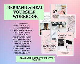 PLR Rebrand & Heal Yourself Workbook Bundle Kit | Editable Canva |Coach Template| Lead Magnet - Done For You| Canva Mockup | Pinterest