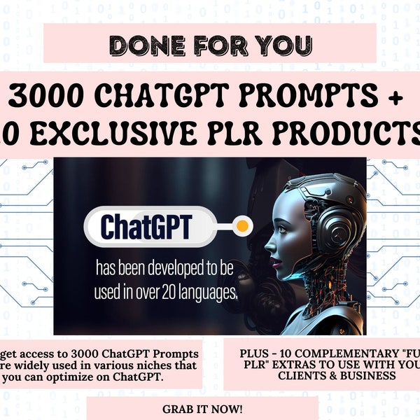 3000 ChatGPT Prompts + 10 Exclusive PLR Products | ChatGPT | Done For You |PLR Rights |PLR Package | Sales Copy | Sales Video | Reseller Kit