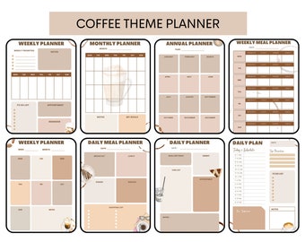 Coffee Theme Planner|Printables Planner Bundle|Daily Planner|Weekly Planner|Monthly Planner|Coffee Journal|Coffee Recipe|New year planner