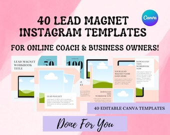 40 Lead Magnet Instagram Templates | Social Media Post Template | PLR Template|Lead Template|Instagram Templates for Coaches,Course Creator