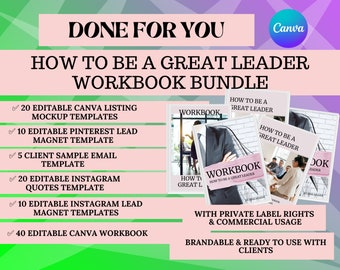 PLR How To Be A Great Leader Workbook Bundle | Canva Mockup Templates | Pinterest Lead Template| Instagram Quotes Template| Email Sample