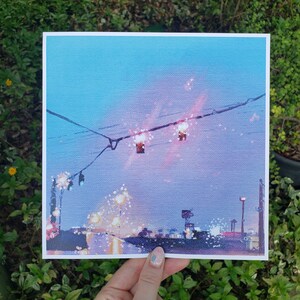Rainy Cityscape Art Print | Stoplights in the Rain (8x8")