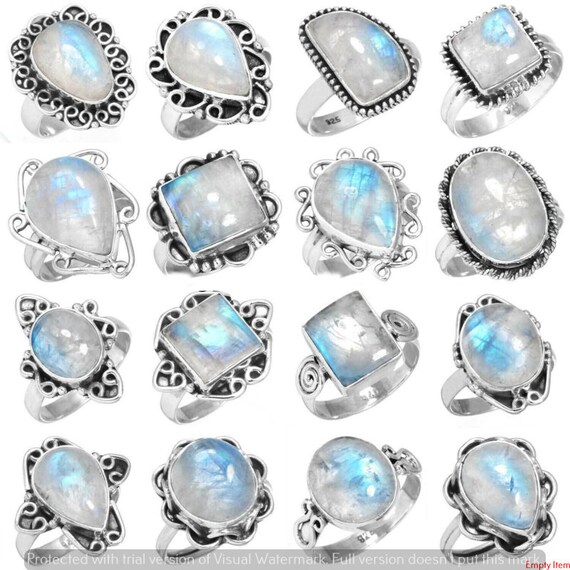 WHOLESALE 42PC 925 SOLID STERLING SILVER RAINBOW MOON STONE RING LOT u431 