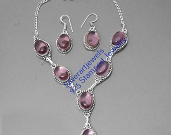 Christmas Sale - Amethyst Necklace, Earring Set Gemstone Jewelry Sets, 925 Sterling Silver Jewelry, Handmade Jewelry, Valentine's Day Gift