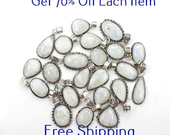 WHOLESALE 5PC 925 SOLID STERLING SILVER WHITE RAINBOW MOONSTONE PENDANT LOT I442 