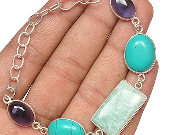 Amazonite Multi Mixed Gemstone Bracelet Jewelry 925 Sterling Silver  Cuff Bracelet Handmade Jewelry Charm Bracelet Gift For Her