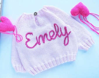 Baby name sweater Hand knitted personalized gift Knit newborn outfit Baby photo prop