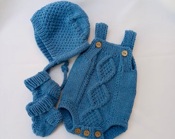 Vêtements bébé en tricot / Ensemble de 3 barboteuses / Tenue de retour à la maison pour nouveau-né / Tenue barboteuse en tricot pour bébé