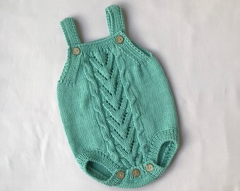 Organic cotton baby romper Summer baby outfit Knitted baby romper Hand knit baby clothes