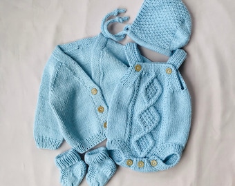 Newborn baby knitted clothes Preemie baby outfit Baby coming home outfit Knitted baby hospital set Baby set of 4