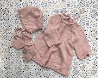 Baby Girl Dress Set: Dress, Bonnet & Socks