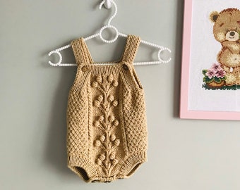 Gebreide babyromper Gebreide outfit voor pasgeborenen Gebreide romper voor babymeisje Gebreide babykleding