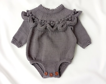 Baby girl knit romper Baby bodysuit Knitted baby girl outfit Long Sleeve baby romper