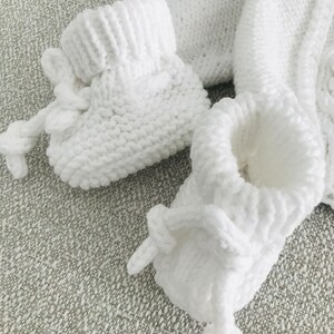 Adorable Knitted Baby Cardigan Set: White and Cozy with Hat and Booties Baby coming home outfit image 8