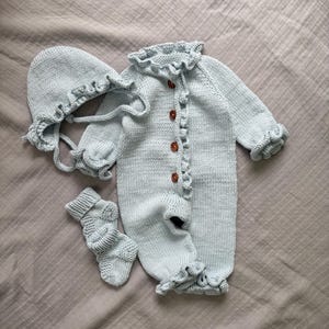Conjunto de mono de punto de algodón orgánico para bebé: Conjunto para recién nacido que vuelve a casa