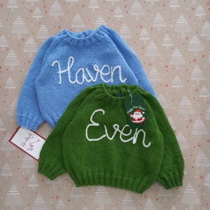 Personalized Hand Knit Baby Sweater, Custom Name