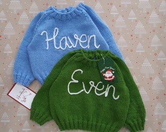 Cotton baby sweater with name Hand knitted Personalized name
