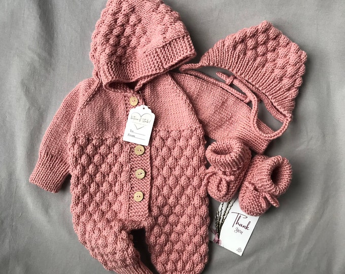 Wool Baby jumpsuit set Knitted baby overalls Winter baby clothes