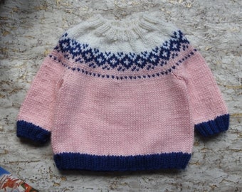 0-3 months baby sweater Wool baby clothes Pink sweater for baby girl hand knitted Ready to ship