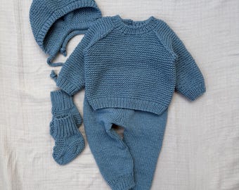 Baby clothing sets. Knitted Sweater, Pants, Bonnet & Socks