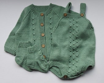 Knit Baby Cardigan Romper and Socks Organic cotton Baby shower gift Knitted baby set