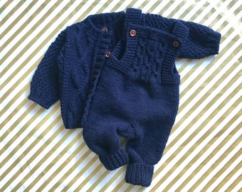 Knit baby overall cardigan cable knit Wool baby clothes Knit baby outfit