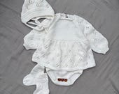 Baby Girl Romper Dress Set: Romper, Bonnet & Socks