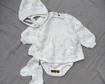 Baby Girl Romper Dress Set: Romper, Bonnet & Socks