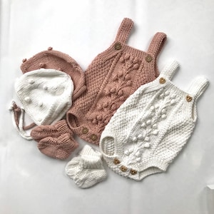 Newborn knit romper outfit Hand knit baby romper set Knitted baby clothes Baby girl knit romper
