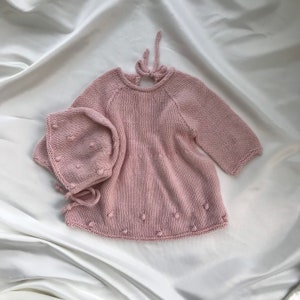 Knitted Dress for baby girl 0-3 months  Hand knitted pink baby dress with bonnet