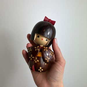 Kokeshi Doll Brown Kimono Sosaku Creative Kokeshi Wooden doll Traditional kokeshi