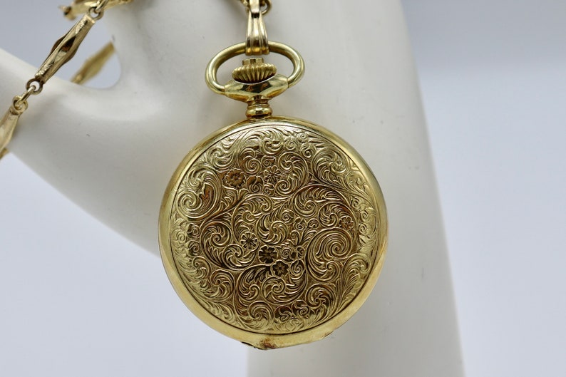 ARNEX 17 jewels incabloc pocket watches, golden on chain, UNISEX image 5