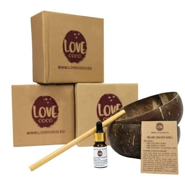 Love Coco 700ml Natural Coconut Bowl with Bamboo Straw & Oil, Ethically Sourced and Eco Friendly