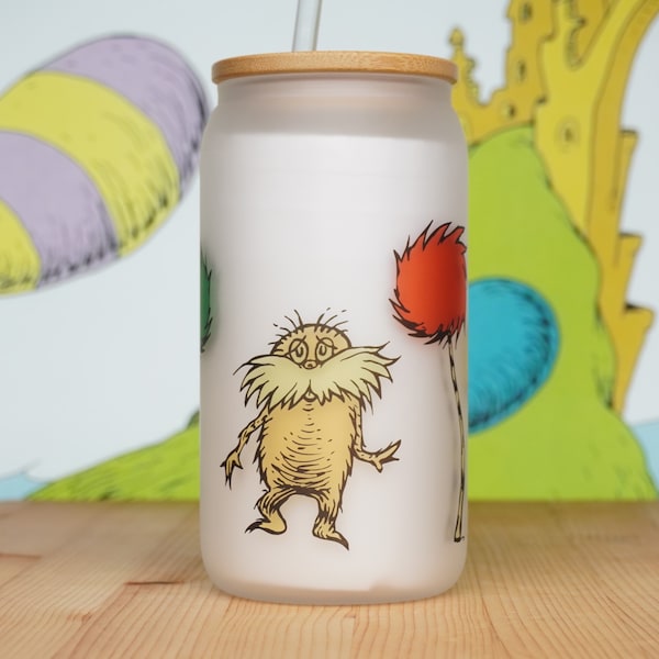 Elephant and Orange Man // Sublimation Iced Coffee Cup // Children Book Beer Glass Can // Vinyl Cup With Straw and Lid // Dr. Seuss Gift