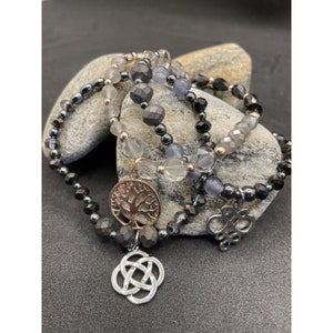 Scottish Celtic Elasticated Bracelet Polished Natural Stones & Charms - Celtic Knot, Tree of Life, Gift for her, Scottish Gift, Gem Stone
