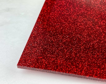 Red Glitter Acrylic Sheets - 11.75" x 19", Cuts well with Lasers. Cast