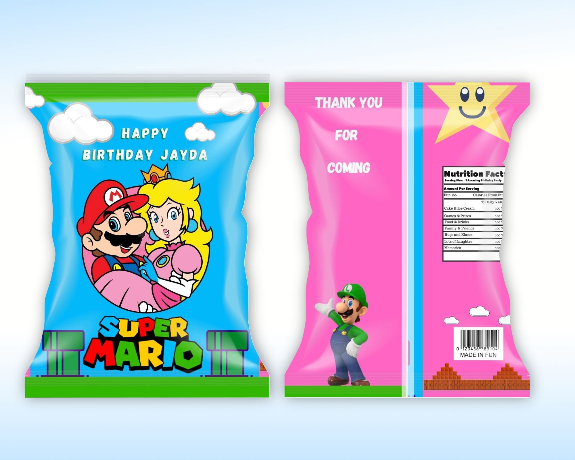Editable Super Mario Chip Bag , Printable Super Mario Party Favor Chip ...