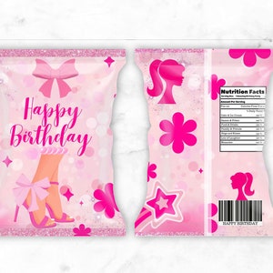 Printable Customizable Barbie Theme Chip Bag Template. Barbie Chip Bag ...
