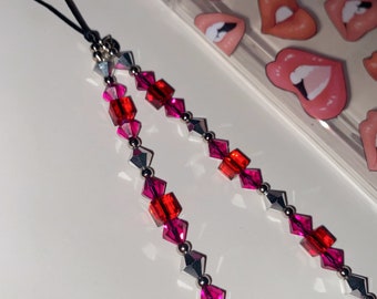 Crystal Glass Beaded Phone Charm / Phonestrap / San Valentín / funda / regalos para ella / Best seller / y2k / lujo / ROJO Y ROSA