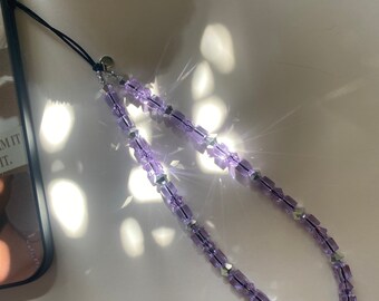 Crystal Glass Beaded Phone Charm / Phonestrap / Estética / phonecase / regalos para ella / Best seller / y2k / lujo / Lavanda y plata