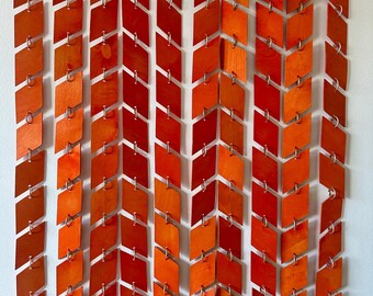Finnish vintage orange Aarikka design wooden room divider, door curtain